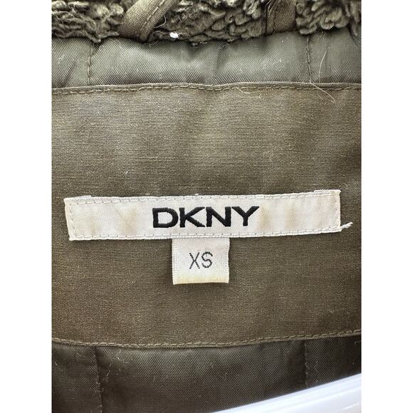Womens DKNY Jacket Size XS Green Hooded Hidden Zip Up - Picture 9 of 16